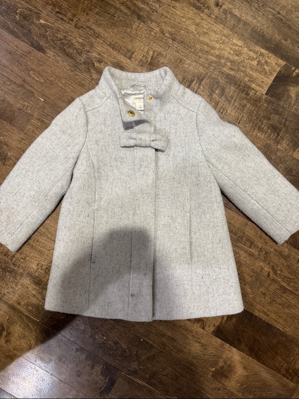 Crewcuts Light Gray Wool-Blend Pea Coat with Bow Detail size 3